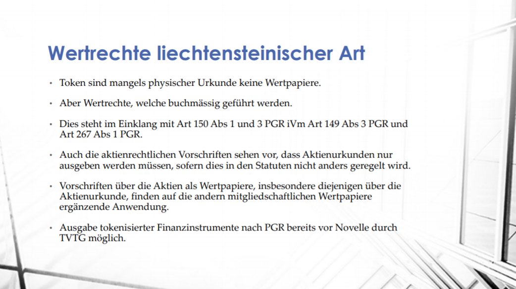 "Liechtenstein ist seit Inkrafttreten des PGR mit sogenannten entmaterialisierten Wertpapieren = Wertrechten vertraut" aus «#Token als #Wertrechte» von und mit Dr. J. Bergt
#uniTriesen #Recht #Liechtenstein #lebenslangeslernen
