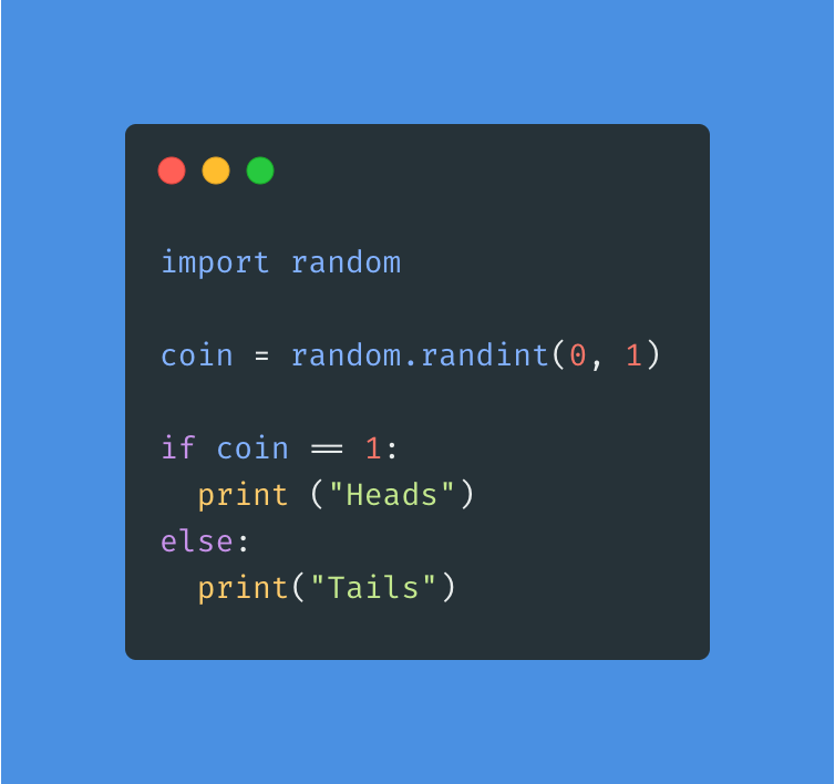 EbrahimAli's tweet photo. Day 4/100 - #100DaysOfPython Challenge!

4.1 - Heads or Tails Exercise.
A fun and easy challenge! Learning about modules and randomisation. 🪙🎲
@yu_angela  @replit  @LondonAppBrewer  
 #100daysofcodechallenge  #Python  #CodeNewbie https://t.co/pllEifgvnj