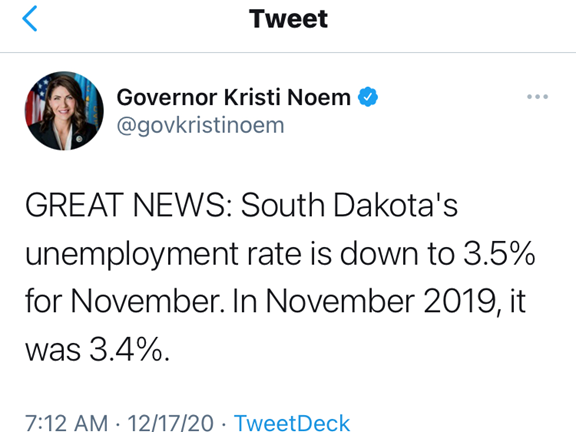 18. So that is life for the poor. I know its coming, so for those that would argue the virus closed the economy, not the lockdowns, Gov. Kristi Noem has a message for you: