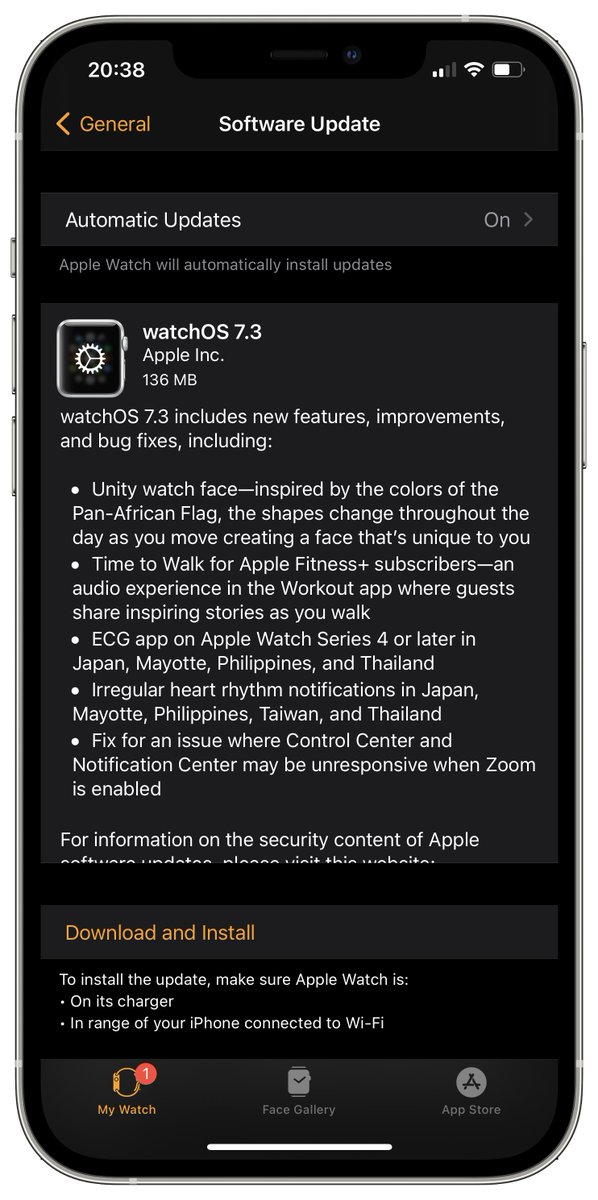 iSWUpdates's tweet photo. watchOS 7.3 Release Candidate (18S801) has been released for registered developers. #watchOS73 #RC #watchOS73RC https://t.co/8ck9Xm66tg