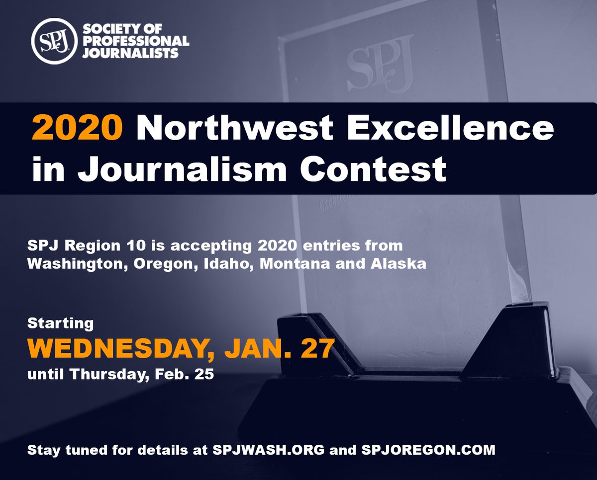 Get your entries ready! The SPJ NW Excellence in Journalism Contest will start accepting 2020 submissions on WEDNESDAY, JANUARY 27. The deadline is February 25th. Some things to expect: /1