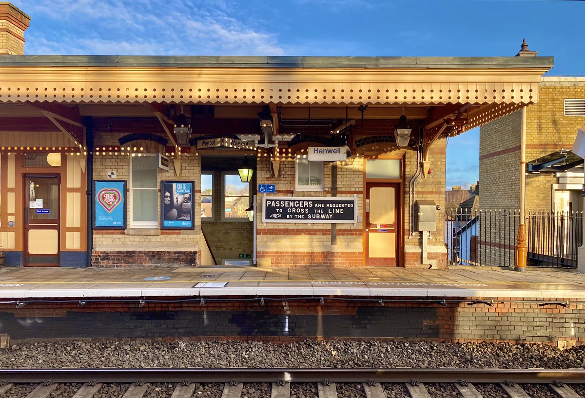 MrTimDunn's tweet photo. Today, work took me via a station JOYFULLY, unexpectedly renewed: Hanwell, west London. Here @TfL’s Crossrail team, @RailwayHeritage &amp; more have collaborated to restore &amp; upgrade the GWR’s structures of 1877... once on @HistoricEngland’s “At Risk” list. They glow. Terrific work. https://t.co/XEu0F65vH8