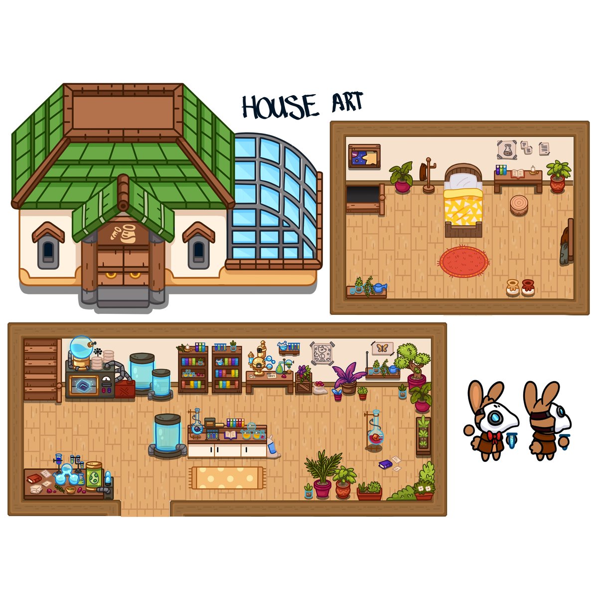 OgrePixel's tweet photo. Cooper's house/lab is one of my favourite places in Lonesome Village 🐰 

(This is a #WIP)

@RustyRobot_art | #LonesomeVillage #indiedev #characterdesign #sketch #buuny #alchemists | Come chat with us! Join our Discord Server at https://t.co/Md1CHWf671 https://t.co/bkXLmgPQE0