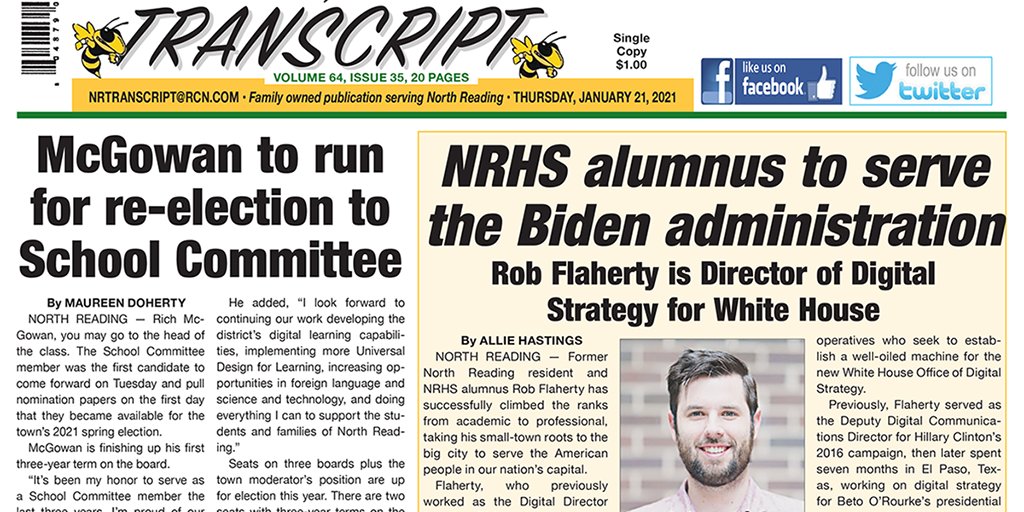 nrtranscript's tweet photo. Front Page published January 21, 2021 https://t.co/9xEGd6JoW7 #northreading #nrtranscript https://t.co/S46ynEfqbG
