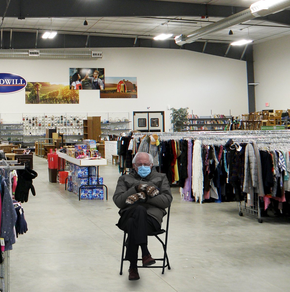 GoodwillKY's tweet photo. When you’re done thrift shopping but your wife just noticed a new batch of items in the women’s section. 

#BernieSanders https://t.co/sVGaOSVRQW