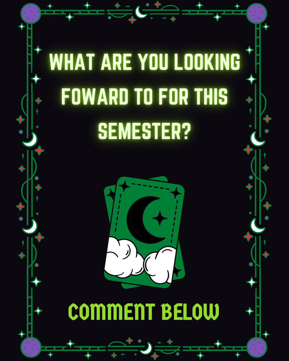 UNTComm's tweet photo. What are you looking forward to for this semester?
COMMENT and let us know!
♠️♦️
#TarotTuesday #TarotThursday #UNTCOMM https://t.co/aw6M5cFIks
