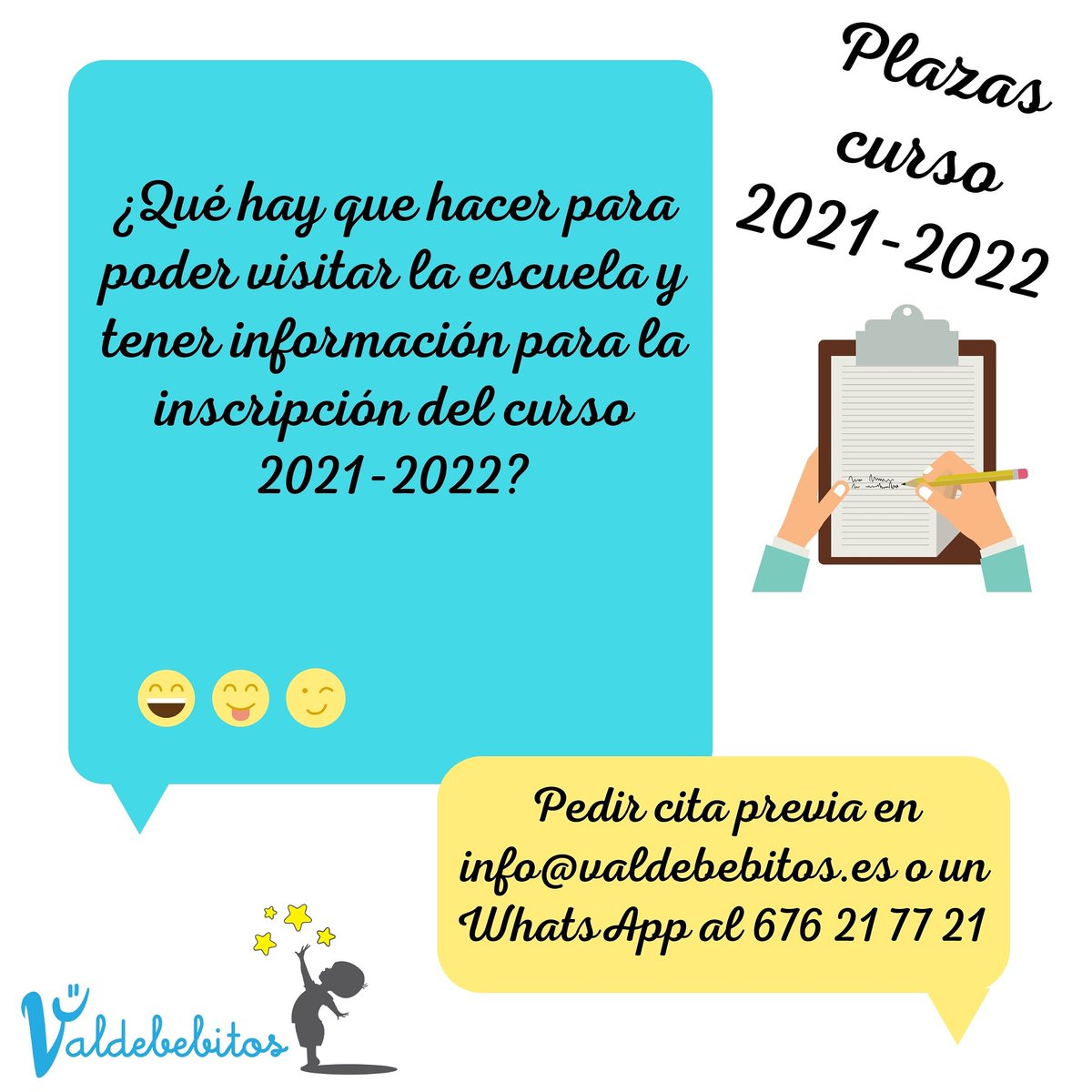 valdebebitos's tweet photo. Quedan pocos días para abrir el plazo de inscripción para el curso 2021-2022, ven a conocernos con cita previa y de forma personalizada e individual te podremos ayudar e informar en lo que necesites
#valdebebitos_laescuelafeliz #inscripción  #educacióninfantil #education https://t.co/VhcwLq7BQi
