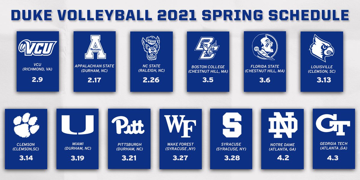 DukeVB's tweet photo. Our 2️⃣0️⃣2️⃣1️⃣ spring schedule is here❗️

📰 https://t.co/eUsgBVyNNN

#GoDuke 🔵😈🏐 https://t.co/scgetnesyk