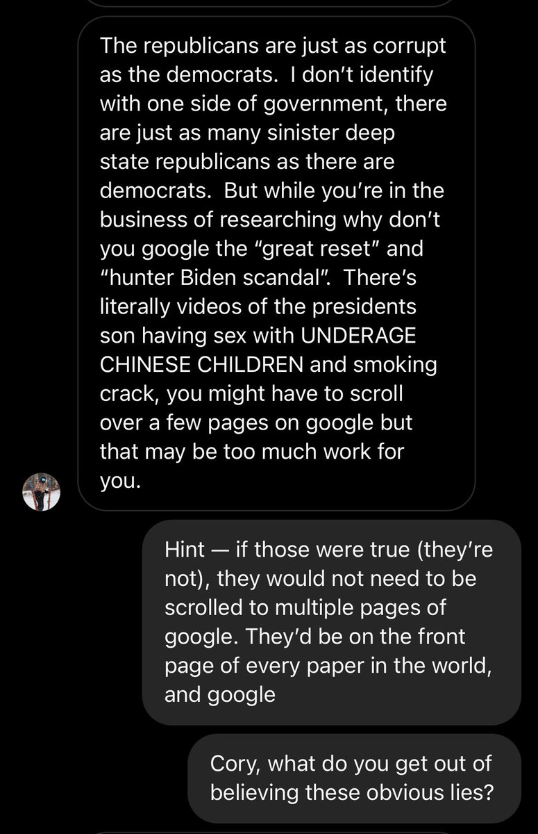 His claims become increasingly unhinged until the crescendo — a supposed video that will finally reveal “the truth”When I clicked, the video was unavailable The likelihood of these people ever rejoining society as normal members is very low. They have been radicalized