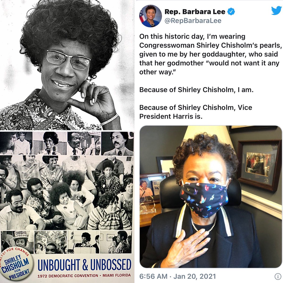 jeanquan's tweet photo. #RepBarbaraLee made her own #fashion #tribute to #ShirleyChisholm wearing #Chisholm’s #pearls. 
“Because of Shirley Chisholm, I am... #KamalaHarris is“
#EastBay supported Chisholm.#RonDellums #SandreSwanson &amp; Lee were #DNC #delgates in this pix
#weloveoakland
#unboughtandunbossed https://t.co/w2l7jnfhxH