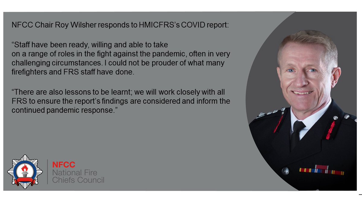 We respond to today's @HMICFRS report into the FRS response to the pandemic. Services across the country demonstrated how they stepped up & took on more to support COVID19 - with communities at the heart of their work. bit.ly/35WrIXl #inspectingFRS #COVID19inspection