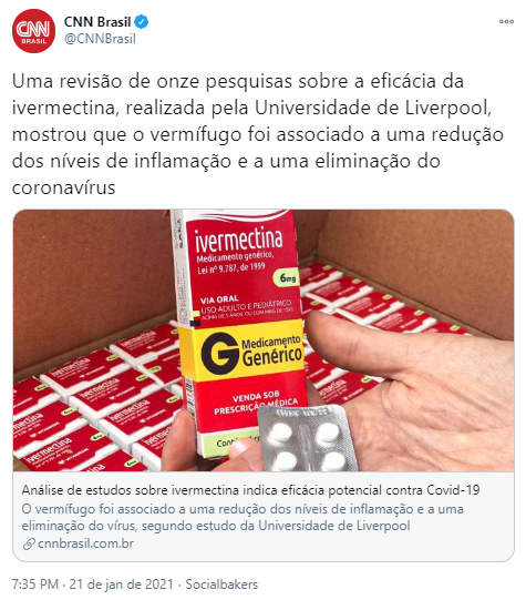 0C0RV0's tweet photo. Ué, mas o tratamento precoce não era FAKE NEWS de negacionistas? Engole o choro CNN!!! https://t.co/bhbOj3wC0Y