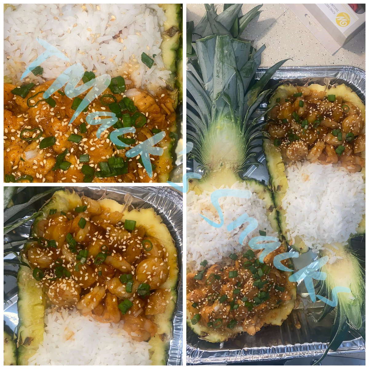 Chicken and shrimp pineapple bowls #Atlanta #ATL #Dessert #Food #Homemade #bake #cook #FromScratch #Fresh #FoodPorn #Entrepreneur #BlackOwnedBusiness #HomeBusiness #blackexcellence #SmallBusinessOwner #SupportBlackBusiness #explorepage #chef