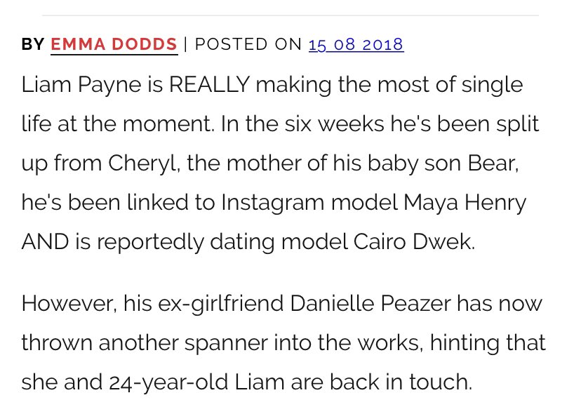 As you can see here 6 weeks after Cheryl and Liam’s breakup was August 15th, meaning they broke up on July 4, 2018. Not to add but within those 6 weeks he’s already being set up with possibly 3 women.