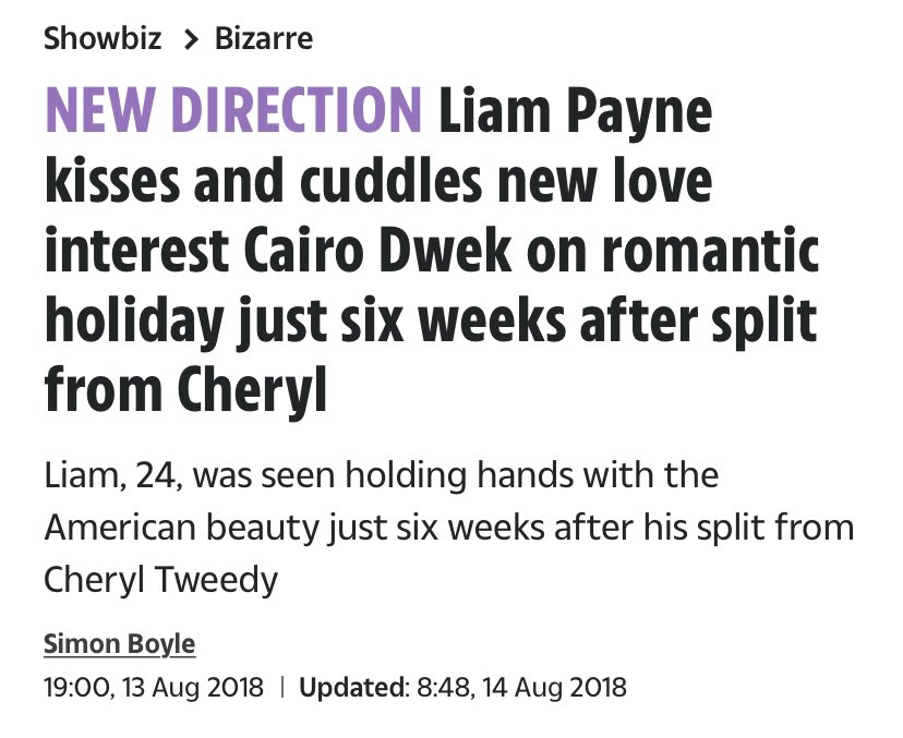 Cairo and Liam were seen together and rumors spread they were together began right at the 6 weeks of Liam and Cheryls split.
