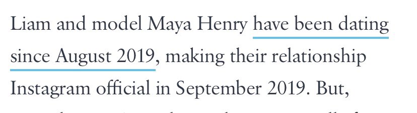 She is not mentioned even though originally they were said to have started to date in August 2018, and now it has become August 2019. From August 2019 to August 2020 Liam is seen with only Maya and the two were going strong. At least that’s what the public is supposed to think.