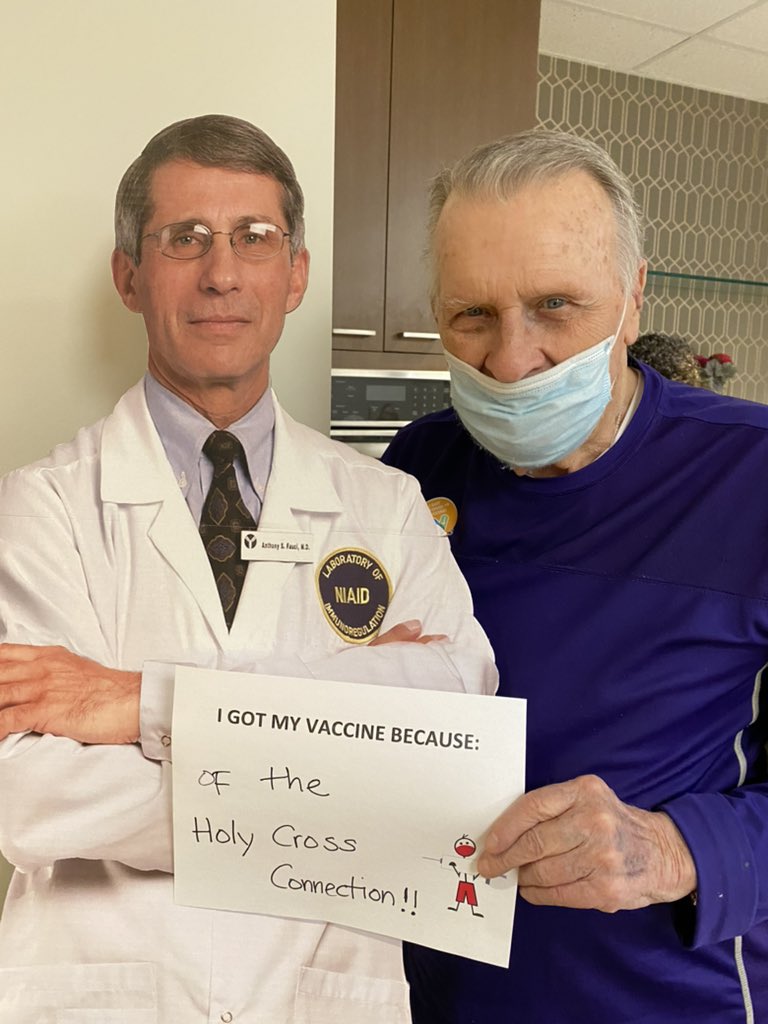 springhouseBOS's tweet photo. @GoHolyCross look who got his Covid-19 vaccine! We don’t mean Dr Fauci...guess who! He wanted you to know 💉 https://t.co/YfsJ7SCOmV