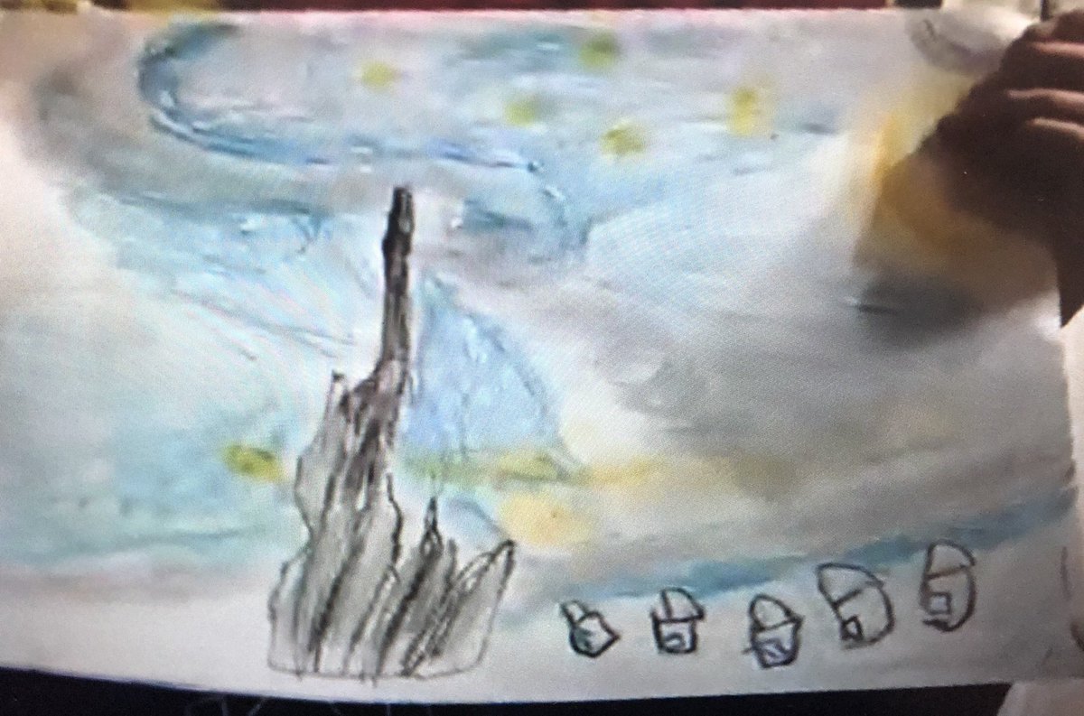 MsZaner's tweet photo. Using the book “The Starry Night” by Neil Waldman as inspiration, our artists are doing a wonderful job of recreating Vincent van Gogh’s Starry Night through their own eyes! @ElementaryMcbee @McBeeLibrary #LibrARTy @AISDArts https://t.co/zhCHrf8OR8