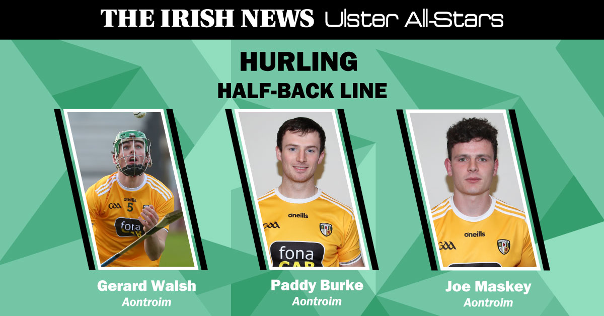 irishnewssport's tweet photo. The Irish News Ulster All-Star Hurling Half backs are:

@JoeMaskey, @Paddy_Burke01 &amp; Gerard Walsh

Well Deserved! ⭐️🎉

Watch Along:

https://t.co/FMSVfPCsyK
@AontroimGAA  #INAllStars
@RossaGACBelfast @NaomhEannaCLG @RuairiOgCLG https://t.co/REXkyne3jd