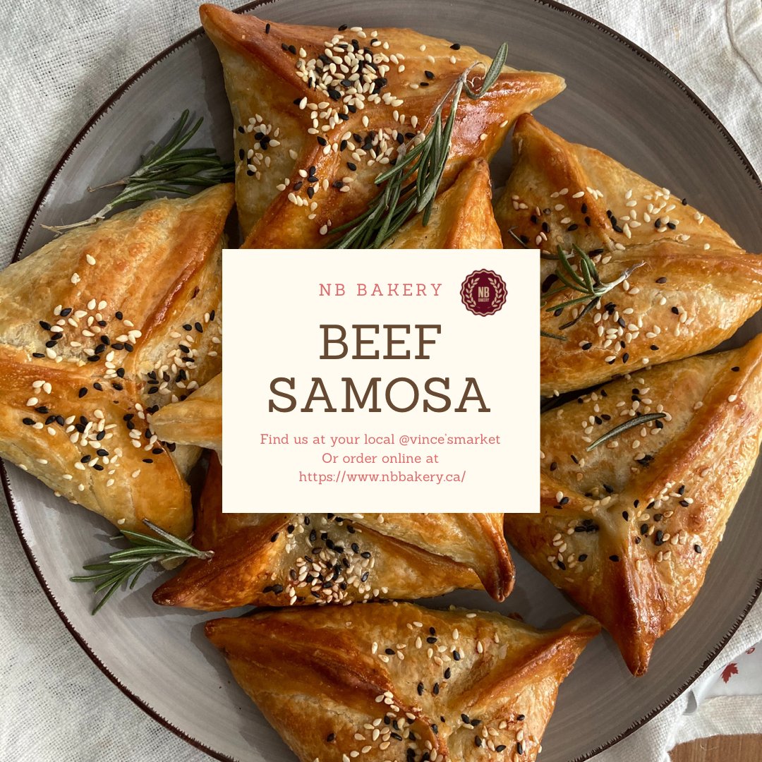 Experience the most juicy Beef Samosa😋! 
.
You can find them at your local <a href="/VincesMarket/">Vince's Market</a> (prepared food department)! Or get them delivered to your door for free🚚?! Order online at nbbakery.ca