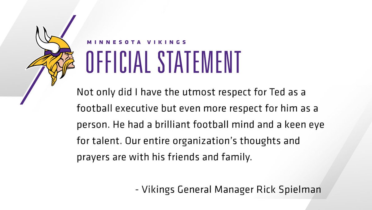 Vikings's tweet photo. Minnesota Vikings General Manager Rick Spielman on the passing of Ted Thompson https://t.co/D8oxScnEbx