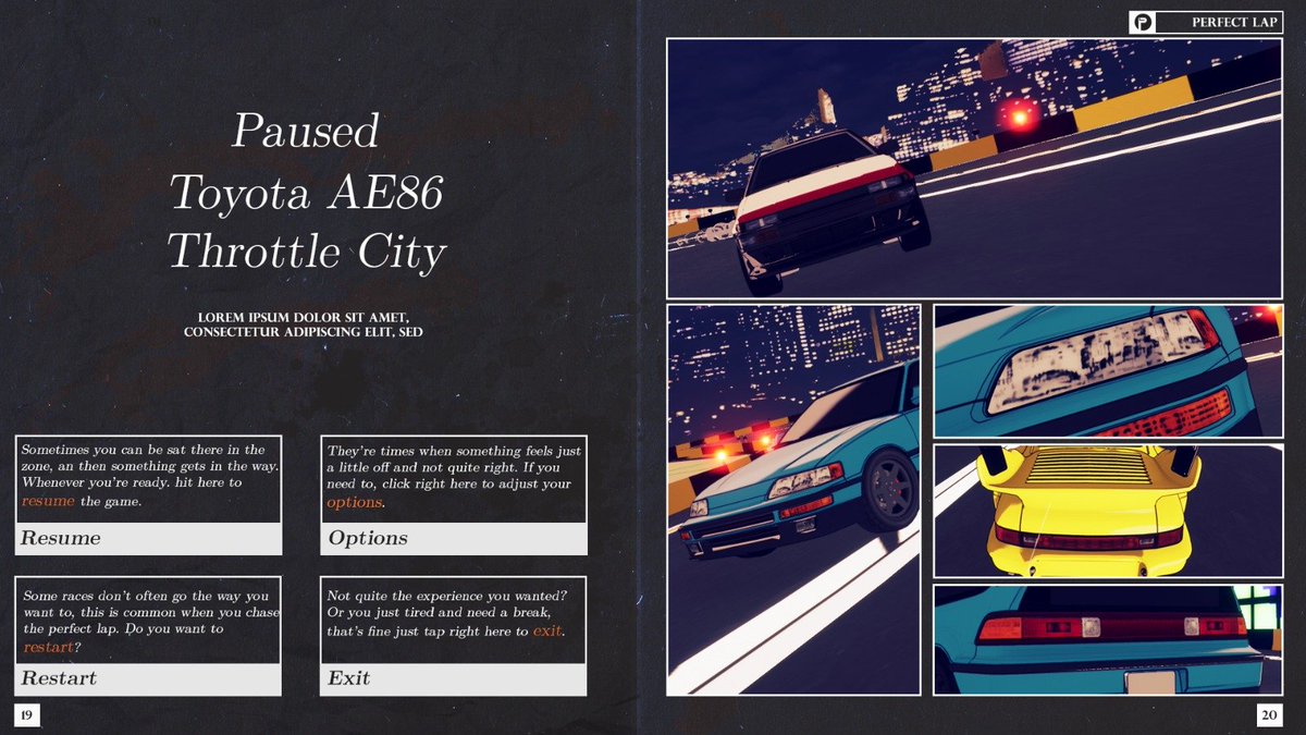 Perfect_Lap's tweet photo. hmm, which Pause screen do I go for?
#ux #ui #UserInterface #pausescreen #indie #adobephotoshop #gaming #racing #Honda https://t.co/A3r3Y0lU34