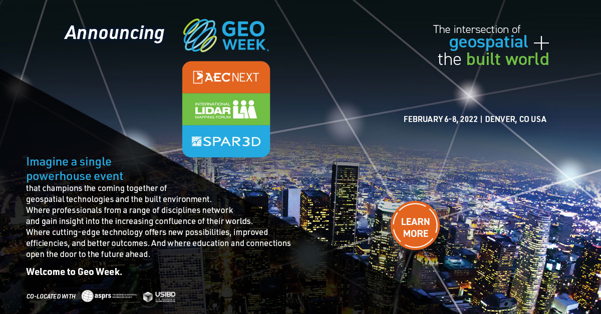 BIG NEWS! We're joining AEC Next and the International Lidar Mapping Forum to form Geo Week in Denver, CO, Feb 6-8, 2022. Read the full announcement here! bit.ly/39SxvhJ