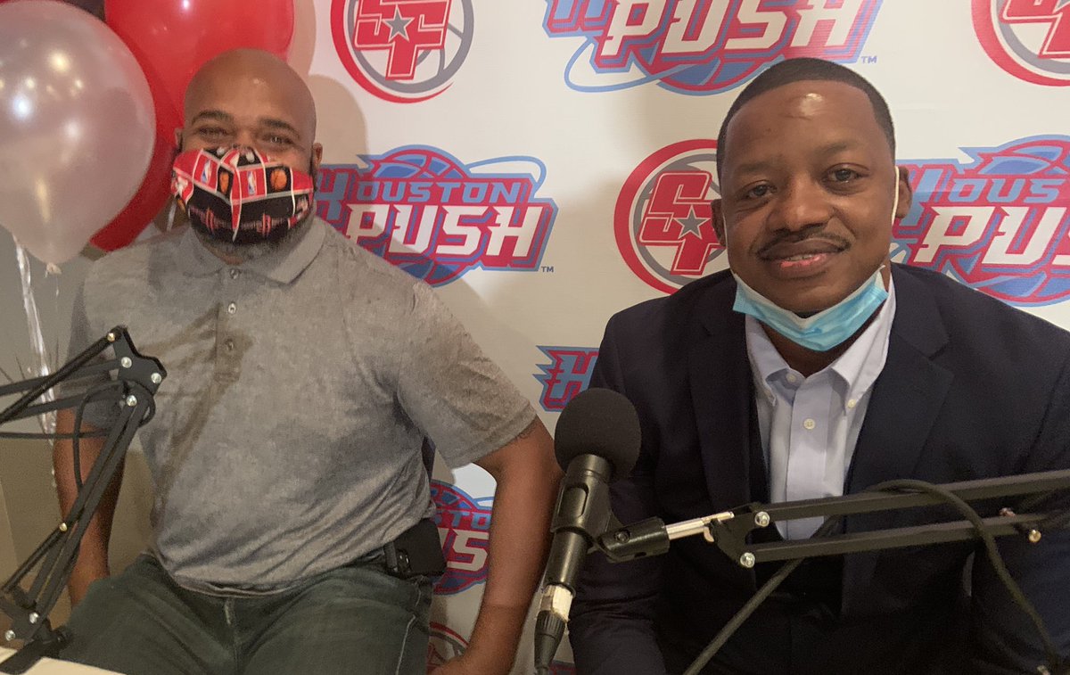 Moochie Norris (left) &amp; Steve Francis at news conf announcing Steve’s ownership of the Houston Push in The Basketball League, a new professional minor league basketball team. Moochie is GM/head coach. Open tryouts Saturday. Team will work closely with the Steve Francis Foundation