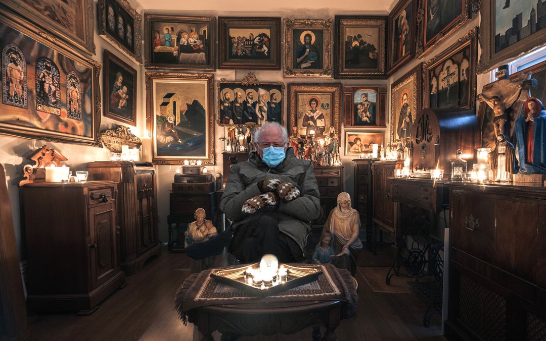 Bernie at my covid art exhibit, Dystopia Rising. #BernieSanders #BernieSandersMittens #berniesmittens youtu.be/LquS8w1KsJY