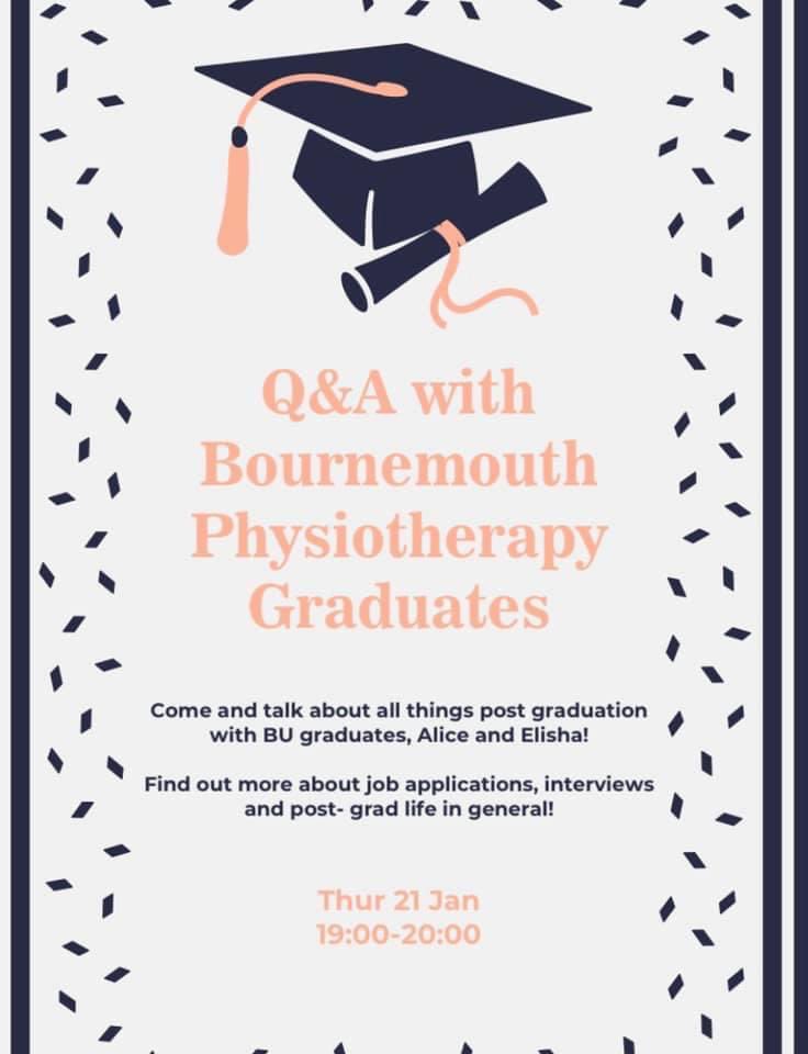 lifeofaphysio_'s tweet photo. Thank you to @BUPhysioSociety for organizing this Q&amp;A session with @alicethephysio and myself. It was lovely to talk to you about life as a newly qualified at @UHDTherapies and answer some of your questions! #BUgraduates https://t.co/K8pSoyEY01