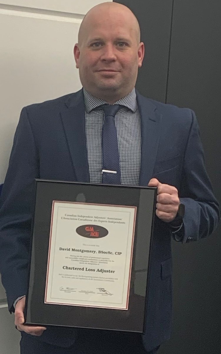 CIAAOfficial1's tweet photo. CIAA is pleased to announce David Montgomery, BSocSc, CIP, CLA, Crawford &amp; Company (Canada) Inc., Toronto, ON was recently awarded the Chartered Loss Adjuster (CLA) designation.  Congratulations David! https://t.co/SP8FAevLVz