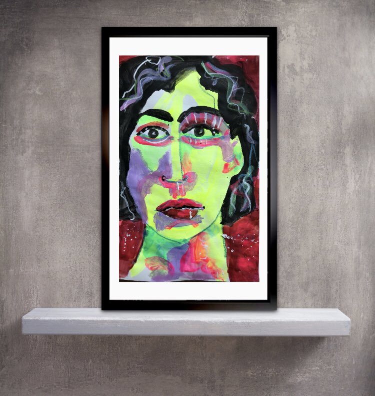 KateMLArtwork's tweet photo. ‘Face it’ mixed media portrait with neon colors on paper.#abstractportrait #abstractpainting #abstractart #abstractfigure #neonabstract https://t.co/bu1I71ekaU