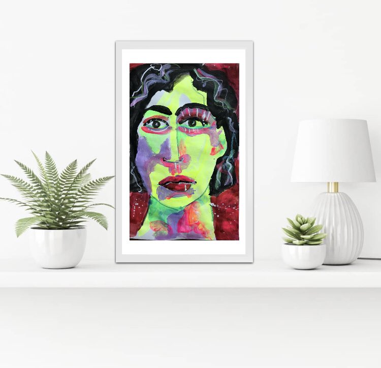 KateMLArtwork's tweet photo. ‘Face it’ mixed media portrait with neon colors on paper.#abstractportrait #abstractpainting #abstractart #abstractfigure #neonabstract https://t.co/bu1I71ekaU