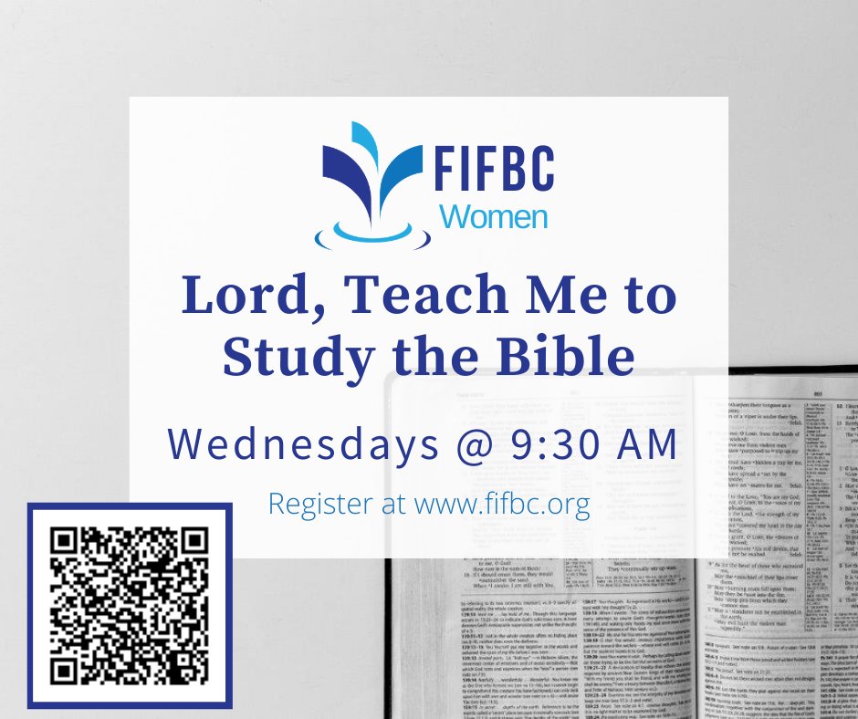 FBCInn's tweet image. FIFBC Women's Ministry is holding a Women only Precept study hosted by Beth Coker on Wednesday mornings at 9:30 to begin February 3rd in the Fellowship Hall. 

Register by scanning the QR Code or going to fifbc.org

#authenticcommunity #fifbctogether #fifbcwomen