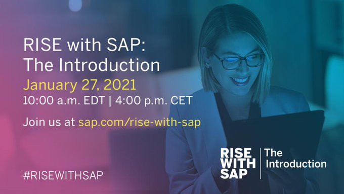Discover new ways to grow your business next Wednesday (01/27) during the #RISEwithSAP web event! 

<a href="/SAP/">SAP</a> #CEO <a href="/ChrstnKlein/">Christian Klein</a> will present an exciting announcement from the #SAP world. 

Save the date! bit.ly/3nW5D17

#conference #SAPPartner #IntelligentEnterprise