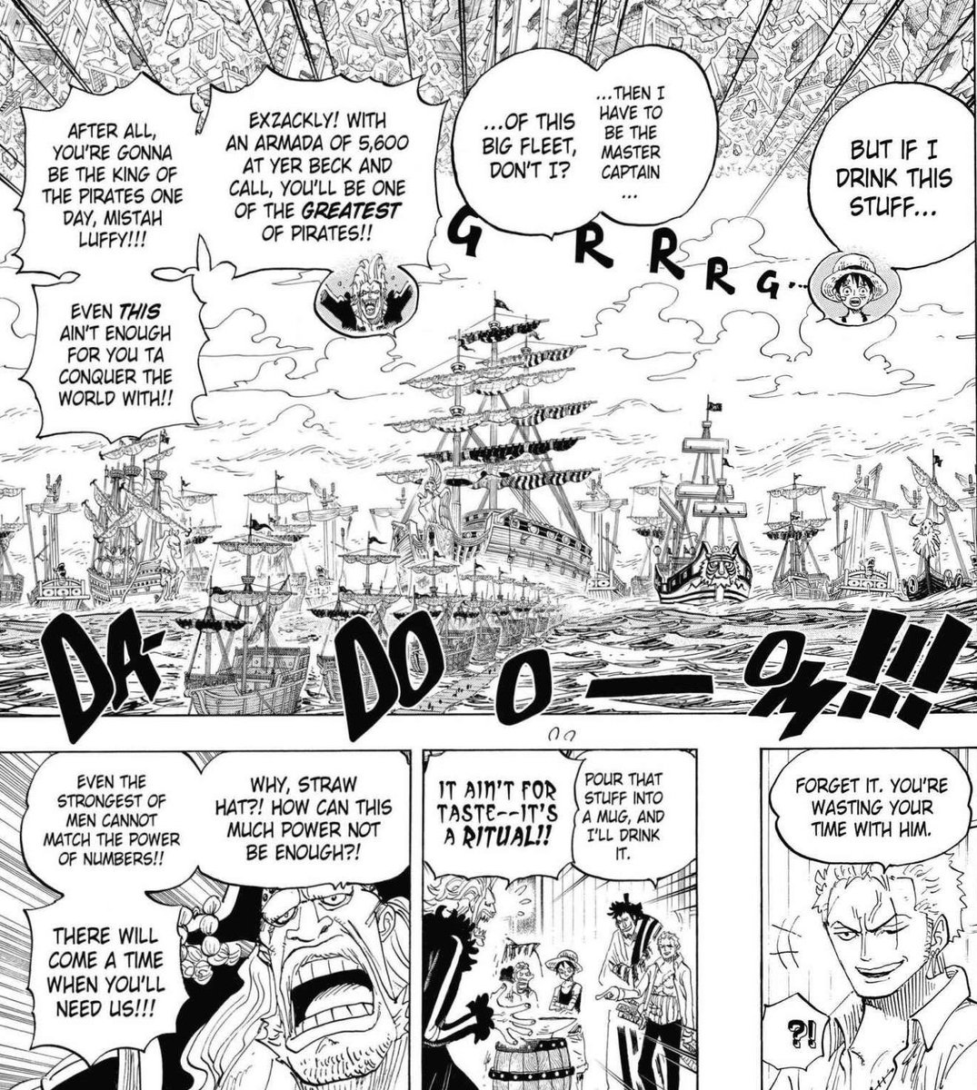 ...était qu’ils n’apportaient pas grand chose à l’équipage.C’est à mon avis pour cette raison qu’Oda a décidé de créer la flotte au lieu de les faire intégrer l’équipage.De cette façon Luffy se démarque encore plus des rookies et entre dans le cercle fermé des grands pirates.