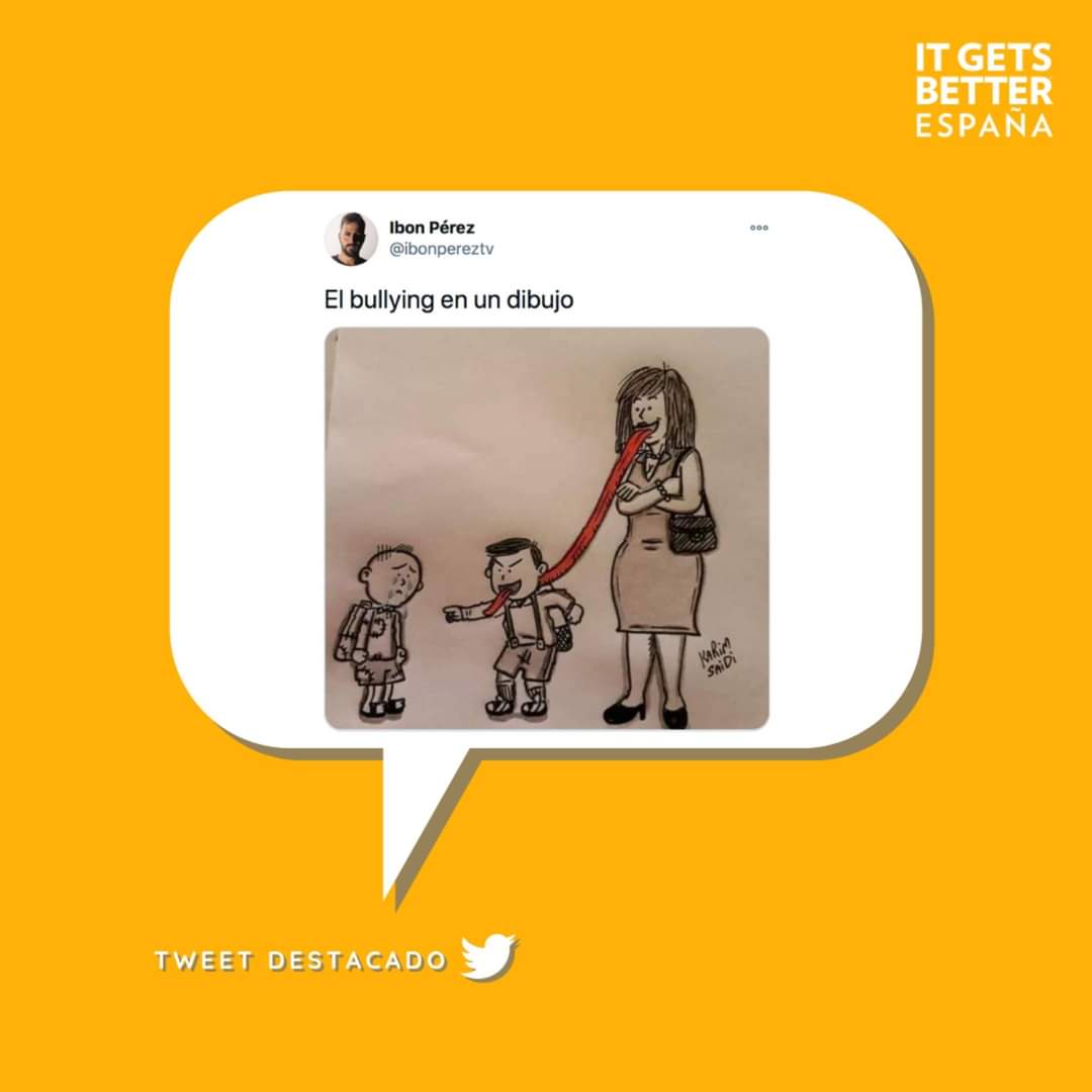ItGetsBetter_es's tweet photo. 🐦 A veces, les niñes reproducen los comportamientos de les mayores. La educación tiene su fuerza en el eslabón más débil de la cadena y todos ellos deben ser tenidos en cuenta para acabar con el bullying de raíz.

#TweetDestacado 💬 vía @ibonpereztv

🖍️ #KarimSaidi https://t.co/7x9HgVNSt5