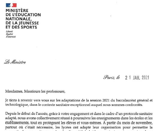 cafepedagogique's tweet photo. Dans une lettre envoyée aux enseignants, JM BLanquer annonce que les épreuves de spécialité auront lieu au controle continu https://t.co/k88m5Ko8nv