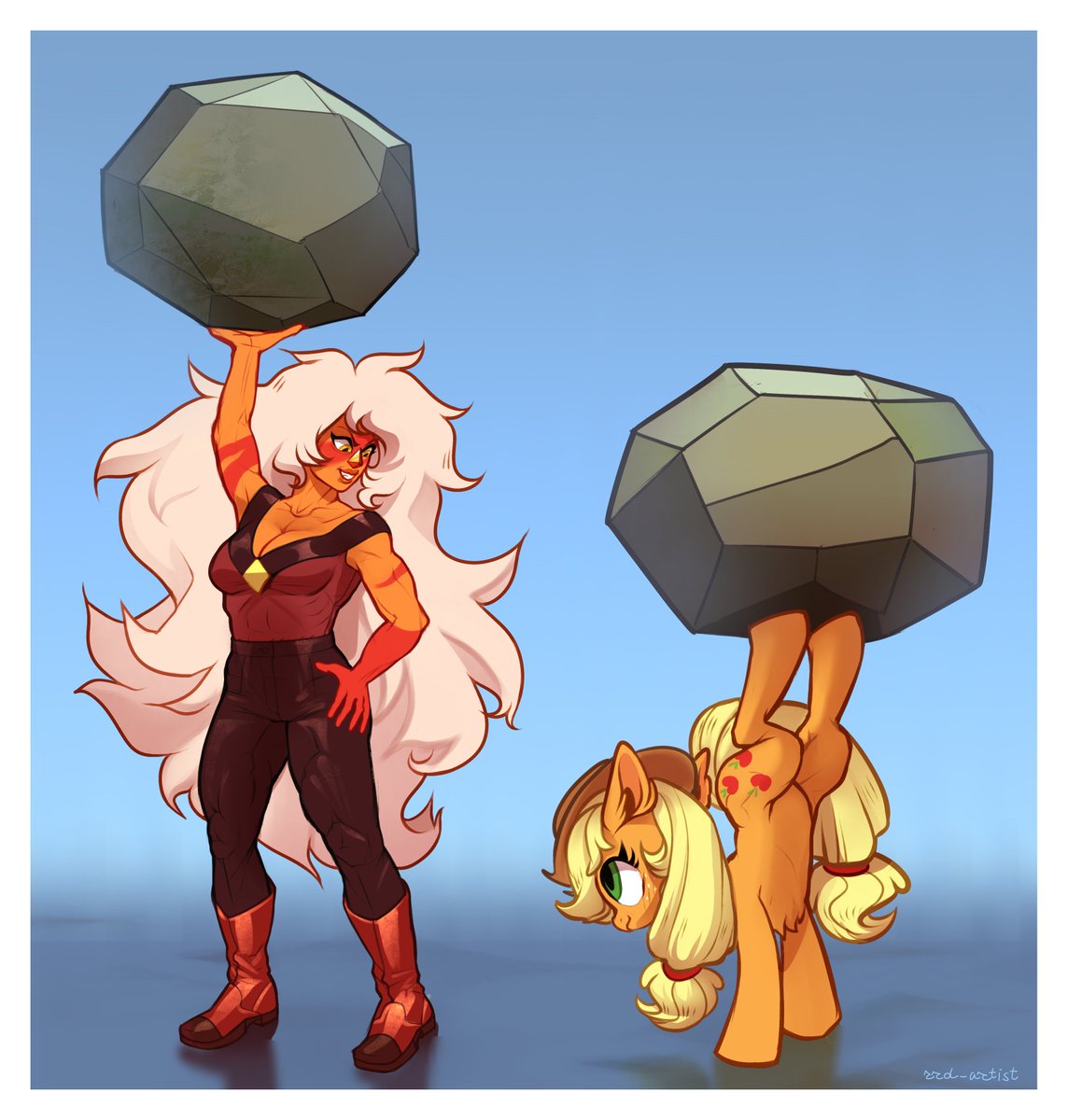 RRDartist's tweet photo. Two strong cutiepies💪
#mlp #mylittlepony #applejack #su #StevenUniverse  #jasper https://t.co/82QTcP5bLu