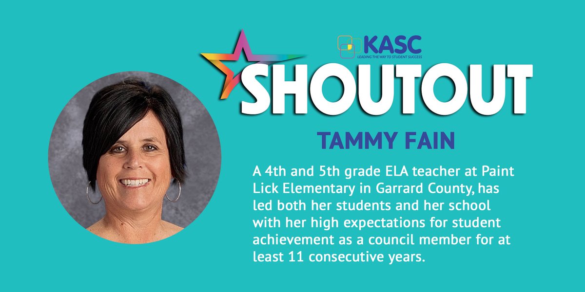 Congratulations to <a href="/tammyfain1/">Tammy Fain</a>! A 4th and 5th grade ELA teacher at <a href="/PLE_Elementary/">Paint Lick</a> in <a href="/Garrard_Schools/">Garrard Schools</a> has led both her students and her school with her high expectations for student achievement as a council member for at least 11 consecutive years. #KASCShoutout