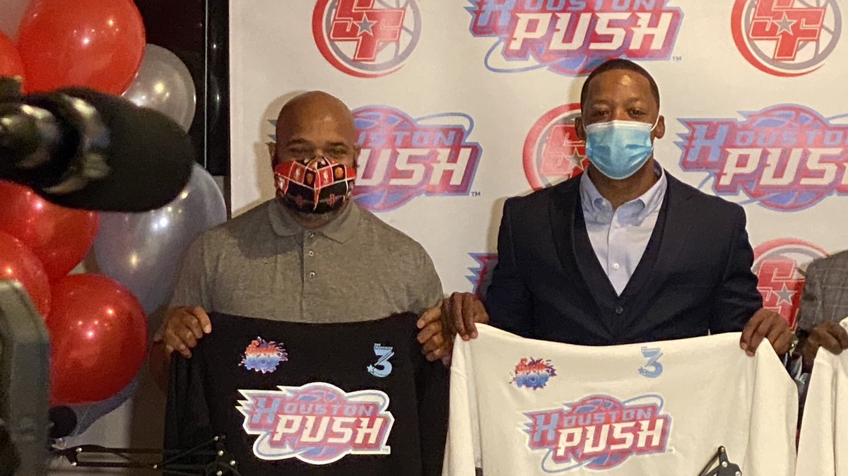 ApolloHOU's tweet photo. Owner, NBA All-Star Steve Francis and NBA vet Coach Moochie Norris introduce the @HoustonPush, the newest “franchise” of TBL. Working with The Steve Francis Foundation, Houston Push will empower its Houstonian roster and find ways to give back to the community. https://t.co/FVqeZ7XFrr