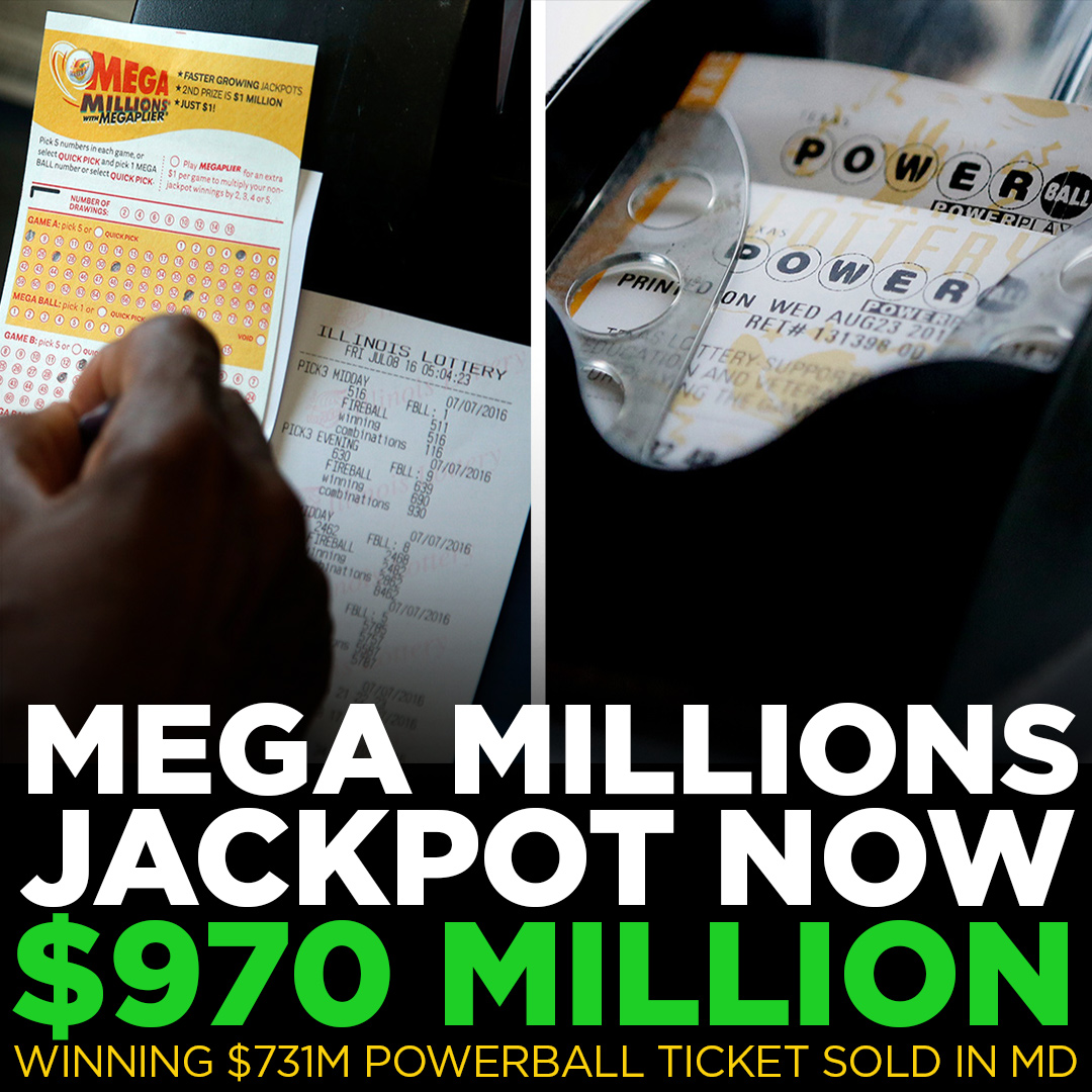 Mega Millions jackpot stands at an estimated $970M after no one won Tuesday night's $865M drawing. A single ticket sold in Maryland matched all six numbers in the Powerball drawing Wednesday night. https://t.co/mtrzu6sbSf #powerball #powerballwinner #megamillions https://t.co/EniNZUQgDp