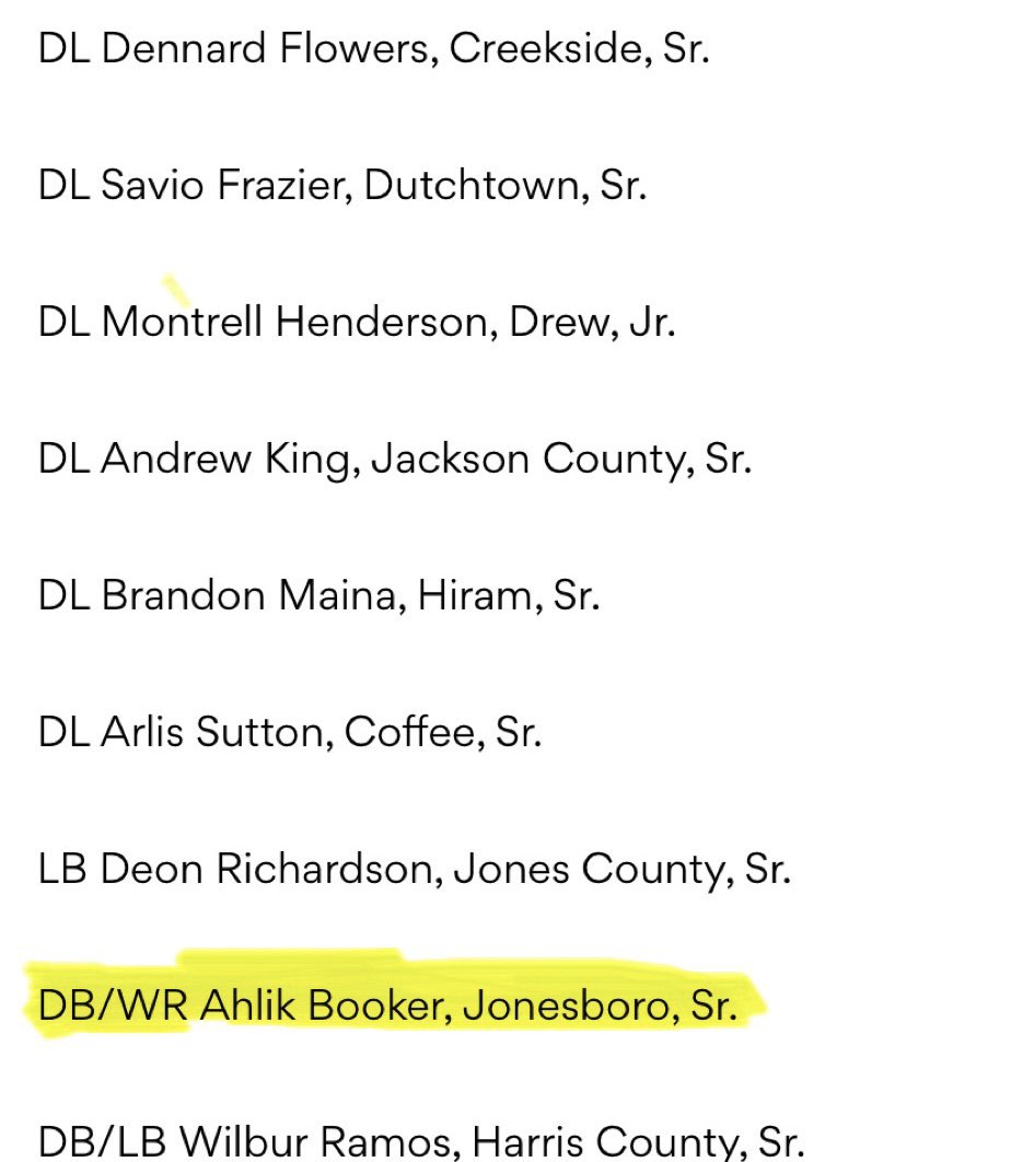 Congrats to ‘21 ATH Ahlik Booker (<a href="/d1_booker/">raw</a>) on being selected to <a href="/AJCsports/">AJC Sports</a> all state/metro teams!
#RECRUITJBOROFB🧰

5’10 170 WR/DB 🎥 hudl.com/v/2EGKT1

• All Metro HS Team (Southside)
ajc.com/sports/high-sc…

• Honorable Mention All State Team
ajc.com/sports/high-sc…