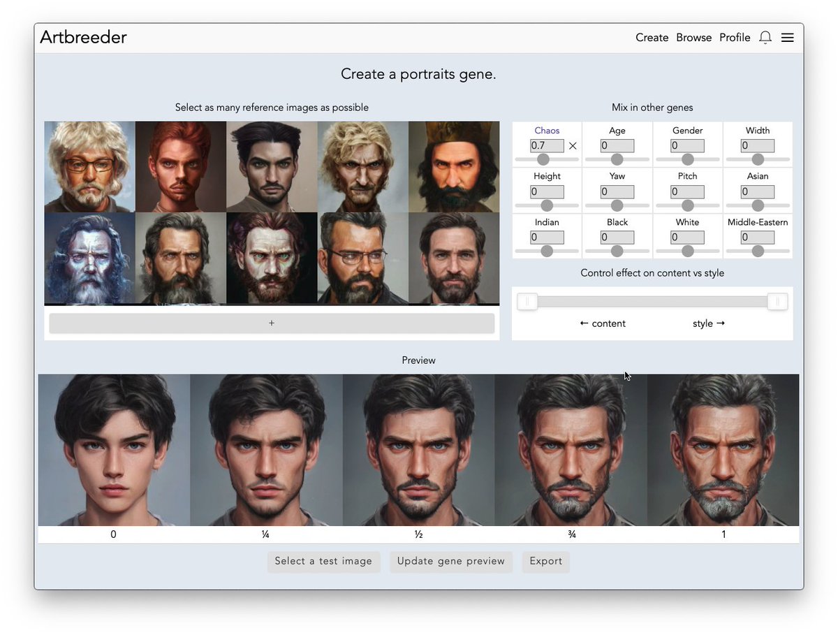 Artbreeder on Twitter: "You can now create &amp; share your own genes! This  is a very powerful and simple way to control images just by collecting  examples. Currently for paid users but