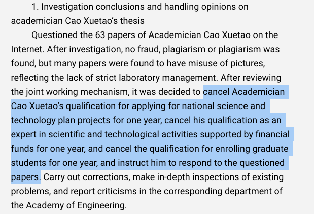Now, Dr. Cao, the head of the lab, will face some consequences. He will not walk away completely free. But most of these papers have not been corrected/retracted. They remain standing.And the Ministry did not call any of this fraud.