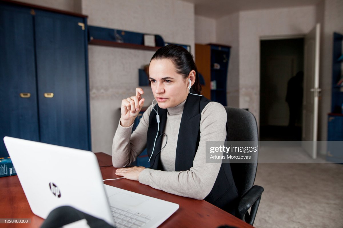 In addition to leading the Belarusian opposition, Sviatlana Tsikhanouskaya is also a stock photo model.