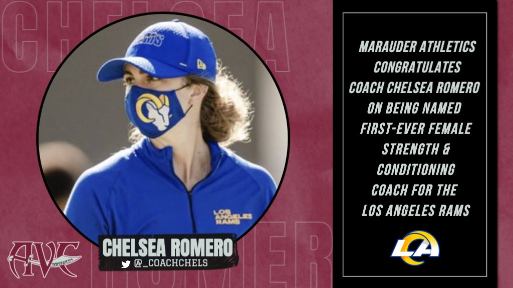 AVCAthletics's tweet photo. Congratulations @_coachchels on becoming the first-ever female strength &amp; conditioning coach for the @RamsNFL! 
https://t.co/Ci3UE8OZRQ https://t.co/OBQoLtV9fe