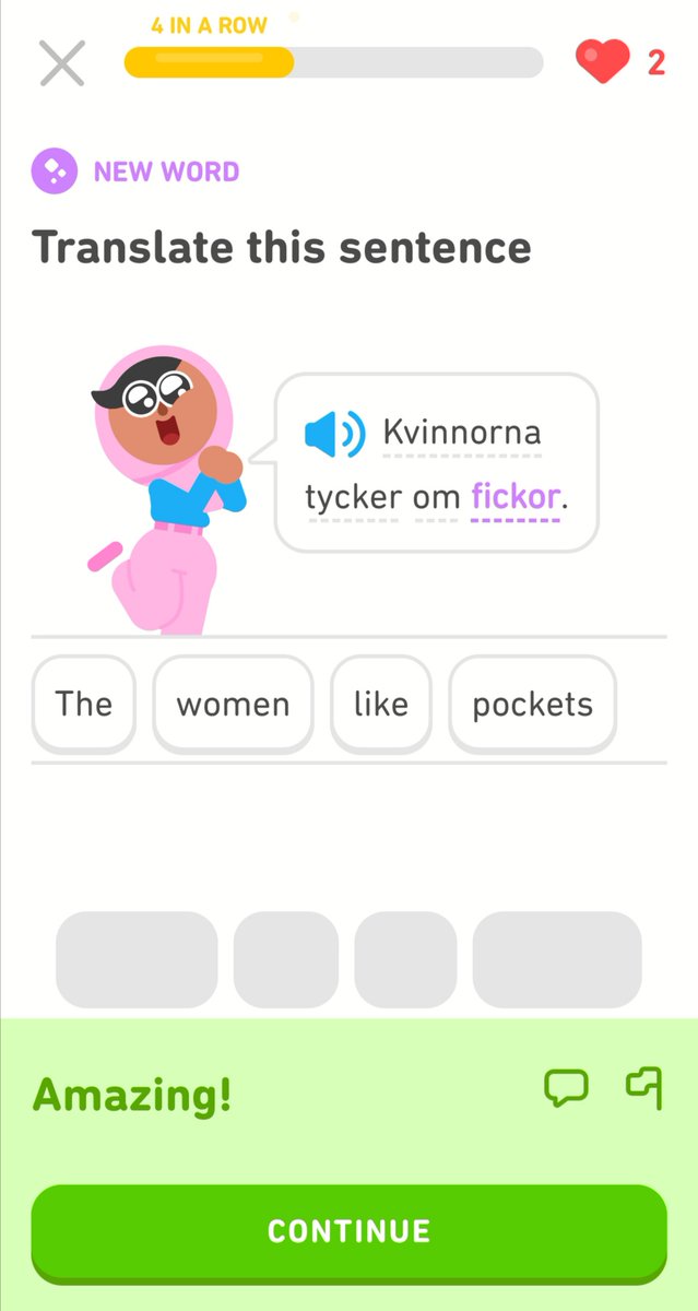 alisonthewliss's tweet photo. Yes! Yes we do, Swedish @duolingo!
#Pockets https://t.co/CEnIRMRdEq