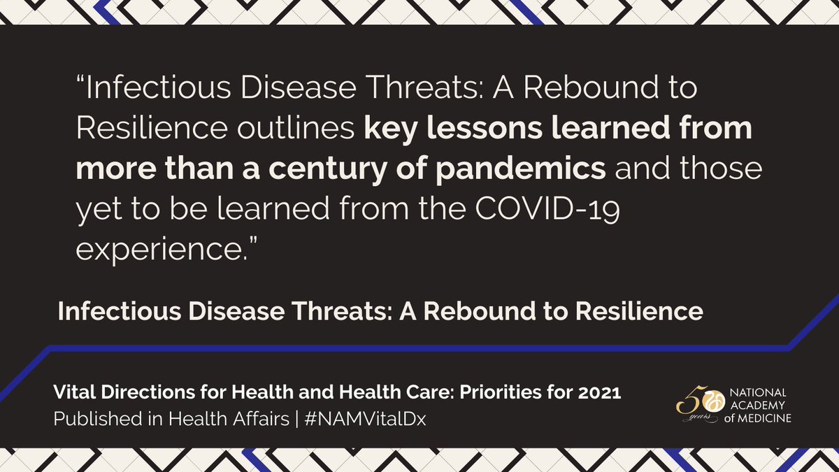 The second paper in <a href="/theNAMedicine/">National Academy of Medicine</a>'s #NAMVitalDx series proposes policy priorities and steps to help strengthen US #pandemic resilience during #COVID19 and for future threats. Read <a href="/PeterDaszak/">Peter Daszak</a> of @EcoHealthNYC and coauthors recommendations: bit.ly/2M6O5Cg