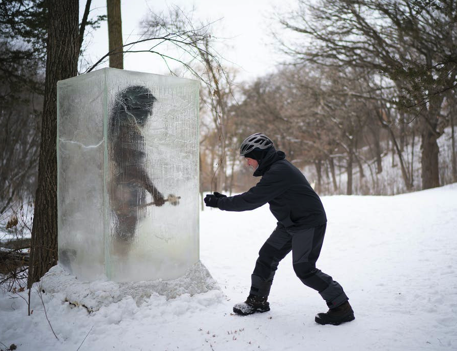 Zach Schumack’s sculpture of a caveman in a block of ice turns up in a Minneapolis park. 

strib.mn/39WE2rw

<a href="/StarTribune/">The Minnesota Star Tribune</a> #art #arts #artists #sculpture